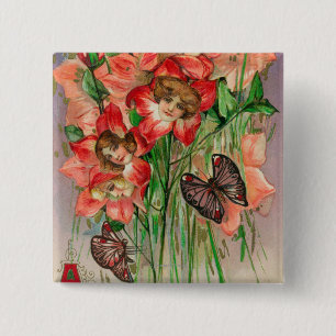 Fröhlichen Ostern mit Frauen-HauptBlumen Button