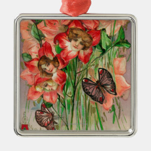 Fröhlichen Ostern mit Frauen-HauptBlumen Silbernes Ornament