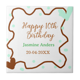 Fröhlicher 10. Geburtstag grüne Pastell braune Umr Fliese