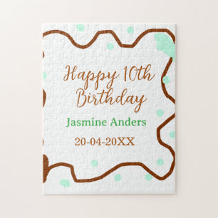 Fröhlicher 10. Geburtstag grüne Pastell braune Umr Puzzle