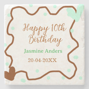 Fröhlicher 10. Geburtstag grüne Pastell braune Umr Steinuntersetzer