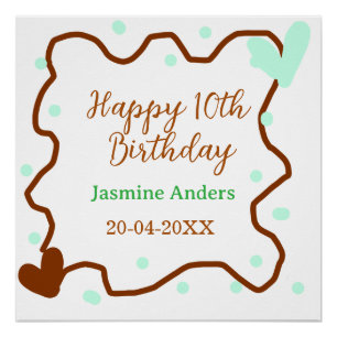 Fröhlicher 10. Geburtstag grüne pastellfarbene bra Poster
