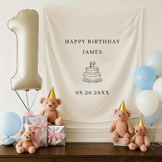 Fröhlicher 1. Geburtstag Personalisierter Kinder-G Wandteppich