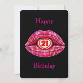 Fröhlicher 21. Geburtstag Schottischer Tartan Lips Einladung