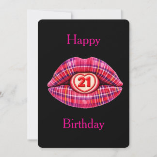 Fröhlicher 21. Geburtstag Schottischer Tartan Lips Einladung