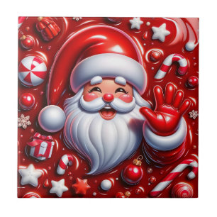 Fröhlicher 3D-Weihnachtsmann in roten Keramikflies Fliese