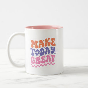 Fröhlicher 70er-Jahre-Stil MACH HEUTE GROSSARTIG F Zweifarbige Tasse