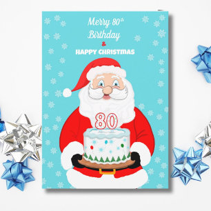 Fröhlicher 80. Geburtstag Weihnachten Santa Karte