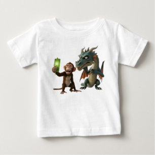 Fröhlicher Affe macht Selfie mit mürrischem Drache Baby T-shirt