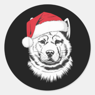 Fröhlicher Akita-Santa-Hund an Akita-Weihnachten Runder Aufkleber