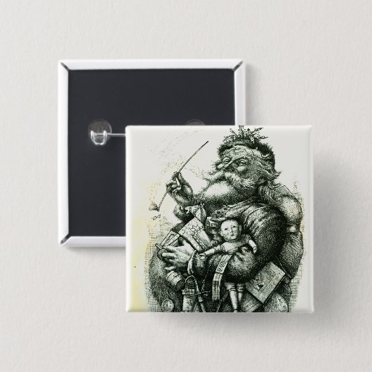 Fröhlicher alter Weihnachtsmann Button (Vorne & Hinten)