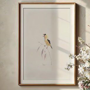 Fröhlicher amerikanischer Stieglitz singt Aquarell Poster