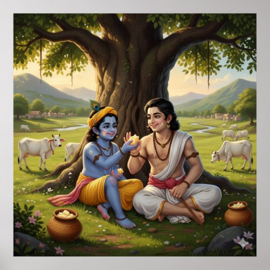 Fröhlicher Bala Krishna mit Balarama Poster (Vorne)