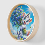 Fröhlicher Bär mit blauen Blumen Uhr (Winkel)
