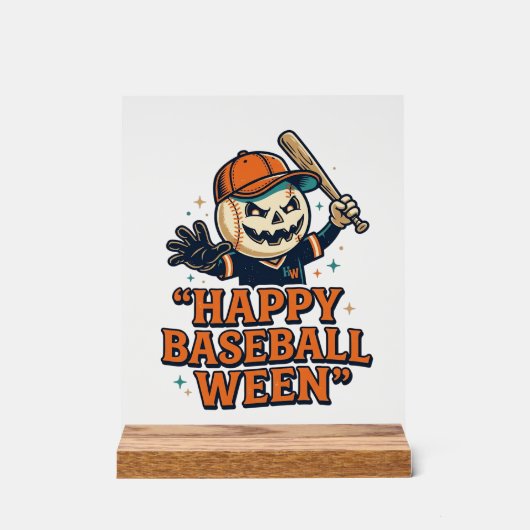 Fröhlicher Baseball Ween Vintage Halloween Basebal Acrylschild (Vorderseite)