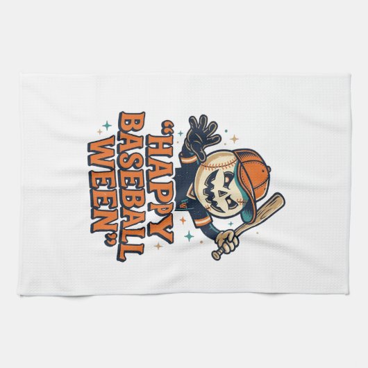 Fröhlicher Baseball Ween Vintage Halloween Basebal Geschirrtuch (Horizontal)