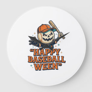 Fröhlicher Baseball Ween Vintage Halloween Basebal Große Wanduhr