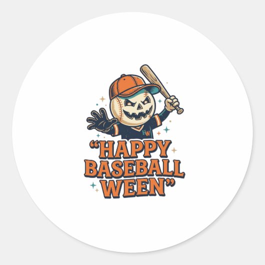 Fröhlicher Baseball Ween Vintage Halloween Basebal Runder Aufkleber (Vorderseite)