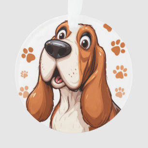 Fröhlicher Basset Hund mit Orange Pawprints Ornament