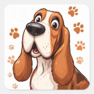 Fröhlicher Basset Hund Spielbares Dekor für Kinder Quadratischer Aufkleber