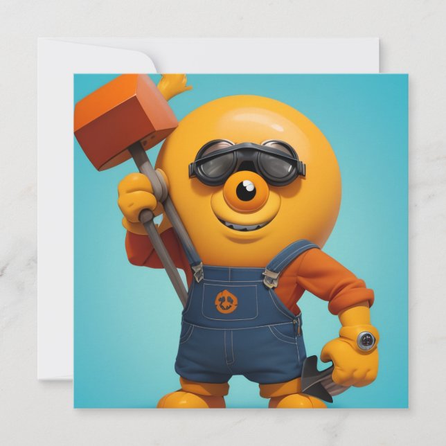 Fröhlicher Baumeister – Gelber Held mit Hammer   (Vorderseite)