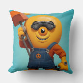 Fröhlicher Baumeister – Gelber Held mit Hammer Kissen (Vorderseite)