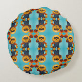 Fröhlicher Baumeister – Gelber Held mit Hammer   Rundes Kissen (Rückseite)