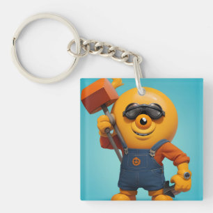 Fröhlicher Baumeister – Gelber Held mit Hammer   Schlüsselanhänger