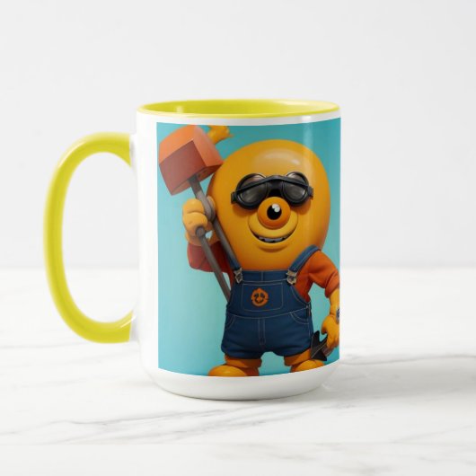 Fröhlicher Baumeister – Gelber Held mit Hammer Tasse (Links)