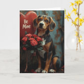 Fröhlicher Beagle Valentinstag mit Rose Herz Karte (Gelbe Blume)