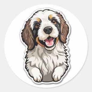 Fröhlicher Bernedoodle-Aufkleber: Mischhund Runder Aufkleber