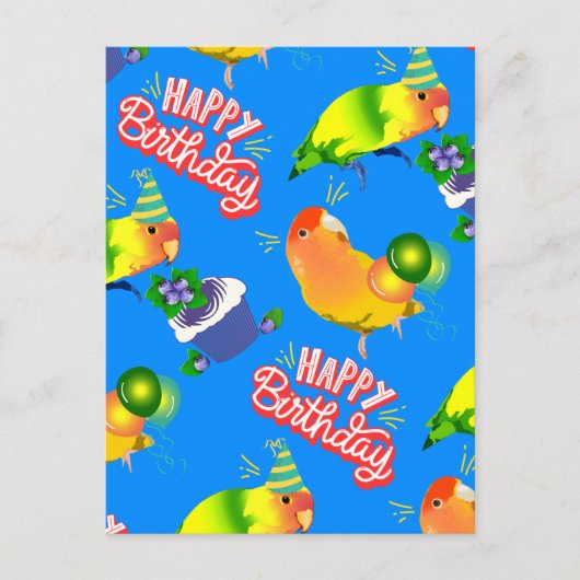 Fröhlicher Blauer Happy Birds Lovebird Papagei Postkarte (Vorderseite)