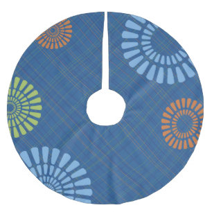 Fröhlicher blauer karierter Weihnachtsbaum-Unterle Polyester Weihnachtsbaumdecke