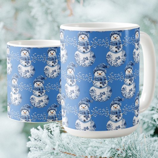 Fröhlicher blauer weißer glücklicher Schneemann  Kaffeetasse
