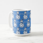 Fröhlicher blauer weißer glücklicher Schneemann  Kaffeetasse (Vorderseite Links)