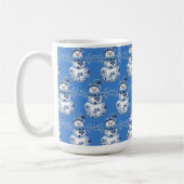 Fröhlicher blauer weißer glücklicher Schneemann  Kaffeetasse (Links)