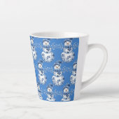 Fröhlicher blauer weißer glücklicher Schneemann  Milchtasse (Rechts)