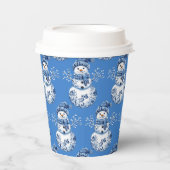 Fröhlicher blauer weißer glücklicher Schneemann Pappbecher (Vorderseite)