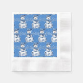 Fröhlicher blauer weißer glücklicher Schneemann Serviette (Vorderseite)