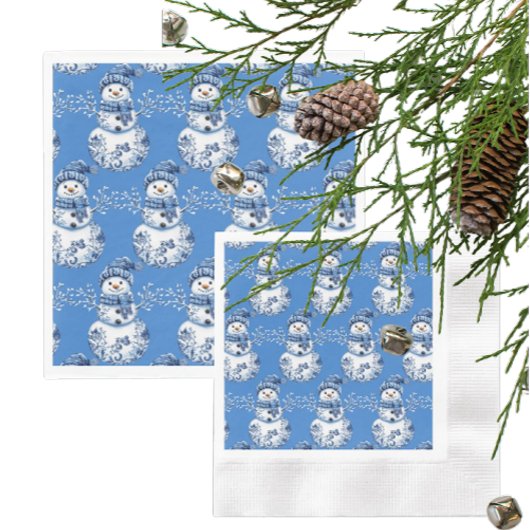 Fröhlicher blauer weißer glücklicher Schneemann Serviette
