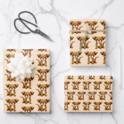 Fröhlicher, brauner Hund, sitzend - Geschenkpapier Set (Vorderseite)