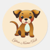 Fröhlicher, brauner Hund, sitzend -  Runder Aufkleber (Vorderseite)