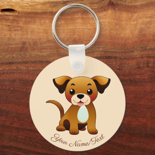 Fröhlicher, brauner Hund, sitzend -  Schlüsselanhänger (Vorderseite)