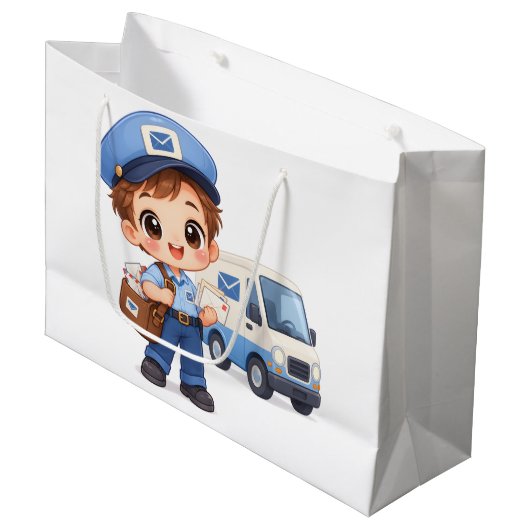 Fröhlicher Briefträger Große Geschenktüte (Vorderseite Schrägansicht)
