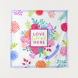 Fröhlicher Bunter Fester Frühlingsblumen Skizzenst Wandteppich