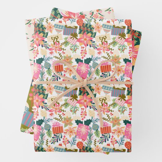 fröhlicher, bunter und trendiger Weihnachtsurlaub Geschenkpapier Set (Beispiel)