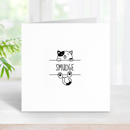 Fröhlicher Calico Cat Peeking Individuelle Name 1x Gummistempel