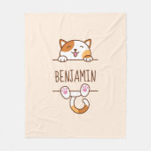 Fröhlicher Calico Cat Peeking Individuelle Name Be Fleecedecke (Vorderseite)