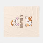 Fröhlicher Calico Cat Peeking Individuelle Name Be Fleecedecke (Vorderseite (Horizontal))