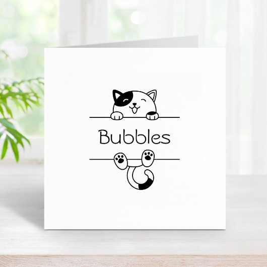 Fröhlicher Calico Cat Peeking Individuelle Name Gummistempel